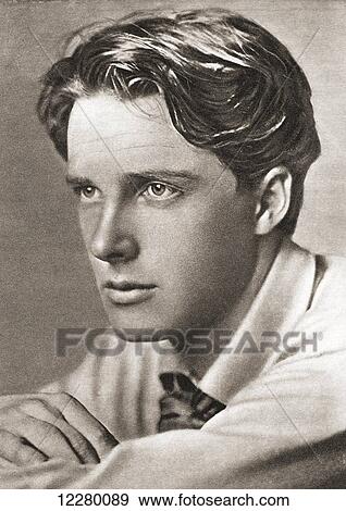 Stock Photo - Rupert Chawner Brooke, middle name sometimes given as Chaucer, 1887 – 1915. English poet. Temporary sub-lieutenant in the Royal Navy Volunteer Reserve. From For remembrance: Soldier Poets Who Have Fallen In The War, published c. 1918.. Fotosearch