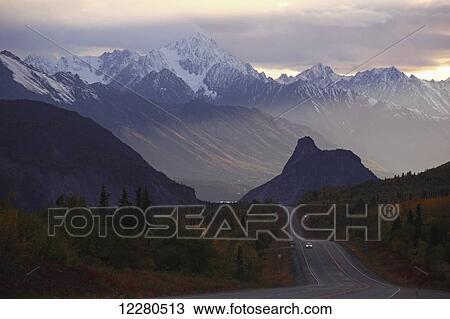 Scenic view of Lions Head mountain and the Chugach Mountains with Glenn Highway in the foreground, Autumn View Large Photo Image Stock Image - Scenic view of Lions Head mountain and the Chugach Mountains with Glenn Highway in the foreground, Autumn. Fotosearch