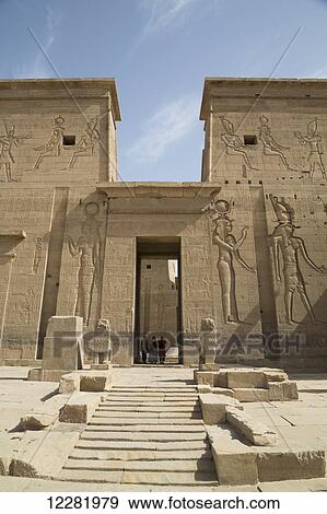 Stock Photo - Second Pylon from the Forecourt, Temple of Isis; Island of Philae, Aswan, Egypt. Fotosearch
