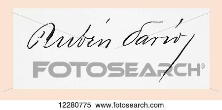 Stock Photography - Signature of Félix Rubén García Sarmiento, 1867 – 1916, aka Rubén Darío. Nicaraguan poet. From La Ilustracion Española y Americana, published 1892.. Fotosearch