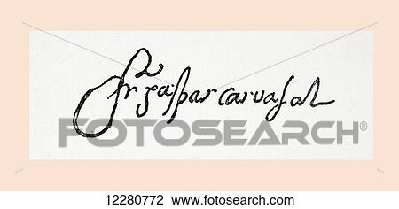 Stock Image - Signature of Gaspar de Carvajal, c. 1500–1584. Spanish Dominican missionary to the New World. From La Ilustracion Española y Americana, published 1892.. Fotosearch