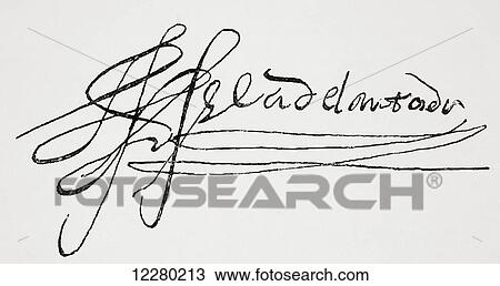 Stock Image - Signature of Gonzalo Jiménez de Quesada, 1506 – 1579. Spanish explorer and conquistador in Colombia. From La Ilustracion Española y Americana, published 1892.. Fotosearch