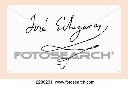 Signature of José Echegaray y Eizaguirre, 1832 – 1916. Spanish civil engineer, mathematician, statesman and dramatist. Winner of the Nobel Prize for Literature in 1904. From La Ilustracion Española y Americana, published 1892. View Large Photo Image Stock Image - Signature of José Echegaray y Eizaguirre, 1832 – 1916. Spanish civil engineer, mathematician, statesman and dramatist. Winner of the Nobel Prize for Literature in 1904. From La Ilustracion Española y Americana, published 1892.. Fotosearch