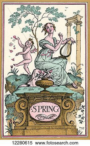 Stock Photography - Spring. Illustration by Reginald John Rex Whistler. From The New Forget-Me-Not, A Calendar, published 1929.. Fotosearch