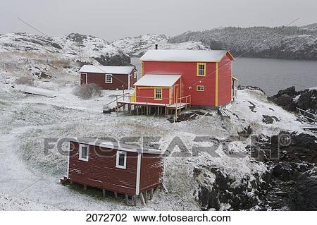 Stock Image - Spring Snowfall, Change Islands, Newfoundland & Labrador. Fotosearch