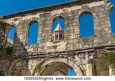 Stock Photograph - St Domnius Bell Tower on the Peristyle of Diocletian's Palace; Split, Croatia. Fotosearch