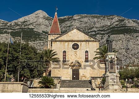 Stock Photograph - St Mark's Church in Makarska's town centre, Makarska Riviera; Makarska, Dalmatia, Croatia. Fotosearch