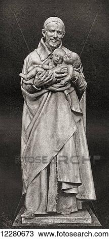 Stock Image - St. Vincent de Paul, 1581 – 1660. Priest of the Catholic Church. After the statue by Alexandre Falguière. From The Century Magazine, published 1887.. Fotosearch