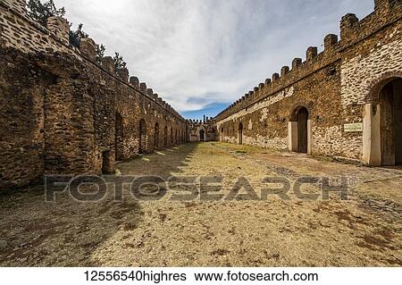 Stock Photograph - Stables and Bakaffa's Palace, Fasil Ghebbi (Royal Enclosure); Gondar, Amhara Region, Ethiopia. Fotosearch
