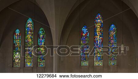 Picture - Stained glass windows of Saint-Michel Basilica-Cathedral; Sherbrooke, Quebec, Canada. Fotosearch