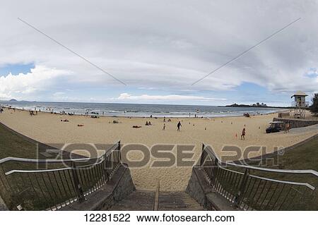 Steps leading down to the beach with a lifeguarding station; Mooloolaba, Queensland, Australia View Large Photo Image Stock Image - Steps leading down to the beach with a lifeguarding station; Mooloolaba, Queensland, Australia. Fotosearch