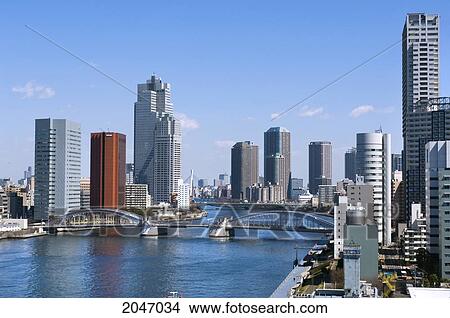 Picture - Sumida River And Bridge Of Harumi Dori Ave. Tokyo, Japan.. Fotosearch
