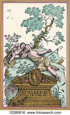 Stock Photograph - Summer. Illustration by Reginald John Rex Whistler. From The New Forget-Me-Not, A Calendar, published 1929.. Fotosearch
