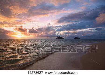 Stock Photo - Sunrise at Lanikai beach; Kailua, Island of Hawaii, Hawaii, United States of America. Fotosearch
