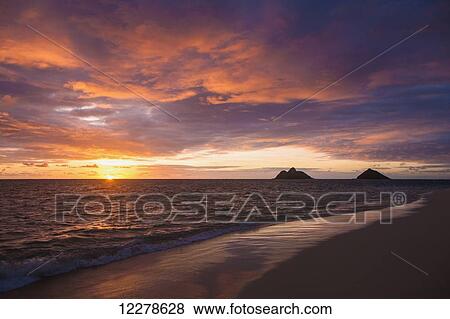 Stock Photo - Sunrise at Lanikai beach; Kailua, Island of Hawaii, Hawaii, United States of America. Fotosearch