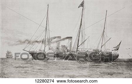 Picture - The Austrian Imperial yacht Miramar, aboard which Elisabeth, Empress of Austria, sailed to Spain in 1892. From La Ilustracion Española y Americana, published 1892.. Fotosearch