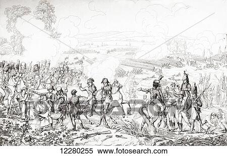 Stock Photography - The Battle of Marengo, 14 June 1800, fought between French forces under Napoleon Bonaparte and Austrian forces near the city of Alessandria, Piedmont, Italy. After the painting by Jacques Augustin Pajou. From a 19th century Life of Napoleon.. Fotosearch
