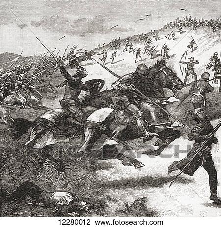 Stock Image - The charge of the Scots at The Battle of Humbleton Hill, also called Homildon Hill, 14 September 1402, Northumberland, England. From Cassell's History of England, published c. 1901. Fotosearch