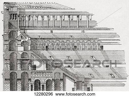 Stock Photograph - The Colosseum or Coliseum, aka Flavian Amphitheatre, Rome, Italy. A 19th century reconstructed drawing of the interior. From Kunstgeschichte In Bildern, published 1900.. Fotosearch