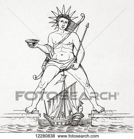 Stock Photo - The Colossus of Rhodes. From L'Histoire Universelle Ancienne et Moderne, published in Strasbourg circa 1860.. Fotosearch