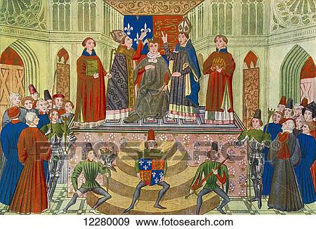 Stock Photo - The coronation of Henry IV, Westminster Abbey, London, England in 1399. After the Froissart MS in the British Museum. Henry IV, 1367-1413. King of England and Lord of Ireland. From Cassell's History of England, published c. 1901. Fotosearch