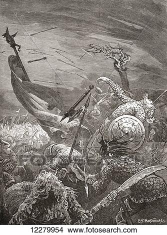 Picture - The death of king Harold at The Battle of Hastings 14 October 1066. Harold Godwinson, or Harold II, c. 1022 – 1066. Last Anglo-Saxon King of England. From Cassell's History of England, published c. 1901. Fotosearch