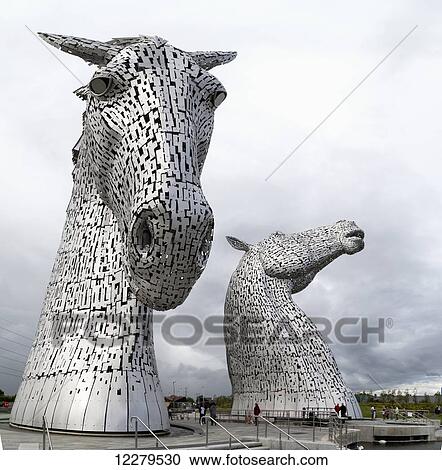Stock Image - The Kelpies; Falkirk, Scotland. Fotosearch