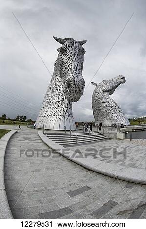 Stock Image - The Kelpies; Falkirk, Scotland. Fotosearch