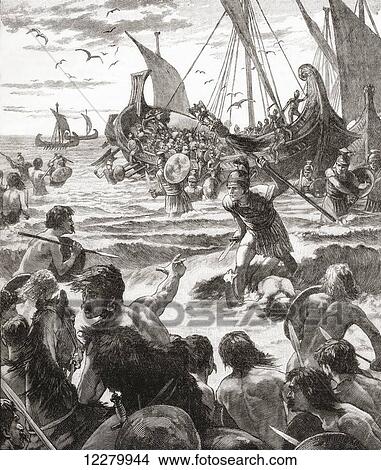 The landing of the Romans on the coast of Kent, England in AD43. From Cassell's History of England, published c. 1901 View Large Photo Image Picture - The landing of the Romans on the coast of Kent, England in AD43. From Cassell's History of England, published c. 1901. Fotosearch