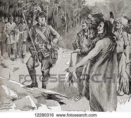 The meeting between Major Rogers and Chief Pontiac in 1760. Robert Rogers, 1731 – 1795. American colonial frontiersman. Pontiac, or Obwandiyag, c. 1720 – 1769. Ottawa war chief. From The History of Our Country, published 1900. View Large Photo Image Stock Photograph - The meeting between Major Rogers and Chief Pontiac in 1760. Robert Rogers, 1731 – 1795. American colonial frontiersman. Pontiac, or Obwandiyag, c. 1720 – 1769. Ottawa war chief. From The History of Our Country, published 1900.. Fotosearch