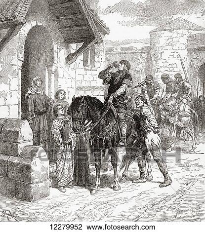 Stock Image - The murder of Edward the Martyr at Corfe Castle, Dorset, England 978. Edward the Martyr, c. 962 – 978. King of the English. From Cassell's History of England, published c. 1901. Fotosearch