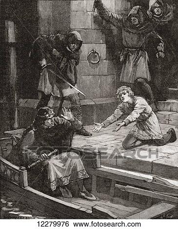 Stock Photograph - The murder of Prince Arthur. Arthur I, 1187 –1203. 4th Earl of Richmond and Duke of Brittany. From Cassell's History of England, published c. 1901. Fotosearch