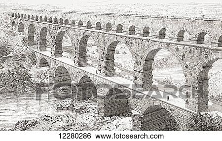 The Pont du Gard, Vers-Pont-du-Gard, near Remoulins, France. From Kunstgeschichte In Bildern, published 1902. View Large Photo Image Stock Photograph - The Pont du Gard, Vers-Pont-du-Gard, near Remoulins, France. From Kunstgeschichte In Bildern, published 1902.. Fotosearch