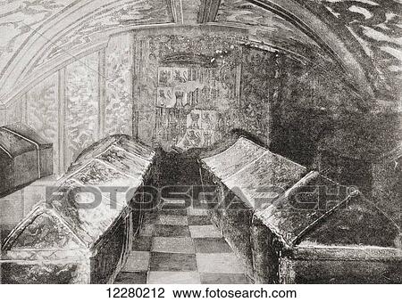 Stock Image - The Royal Chapel, Granada, Spain. The crypt of the Catholic Kings. From La Ilustracion Española y Americana, published 1892.. Fotosearch