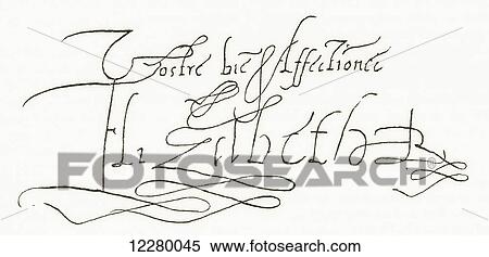 The signature of Elizabeth I. Elizabeth I, aka The Virgin Queen, Gloriana or Good Queen Bess, 1533 – 1603. Queen regnant of England and Ireland. From The Century Edition of Cassell's History of England, published 1901. View Large Photo Image Stock Photography - The signature of Elizabeth I. Elizabeth I, aka The Virgin Queen, Gloriana or Good Queen Bess, 1533 – 1603. Queen regnant of England and Ireland. From The Century Edition of Cassell's History of England, published 1901.. Fotosearch