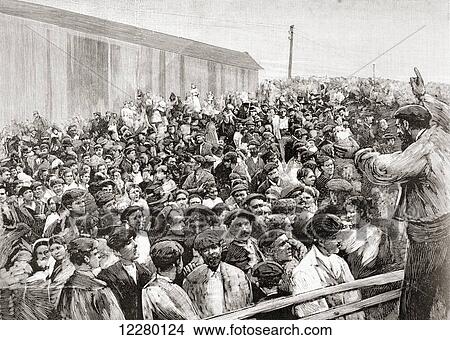 Picture - The Spanish miner's strike of 1892 in Bilbao, Spain. From La Ilustracion Española y Americana, published 1892.. Fotosearch