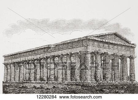 Picture - The Temple of Hera II, aka Temple of Neptune, Paestum, Campania, Italy. From Kunstgeschichte In Bildern, published 1902.. Fotosearch