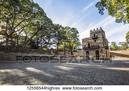 Stock Photograph - Three-storied bathing palace at Fasilides Bath; Gondar, Amhara Region, Ethiopia. Fotosearch