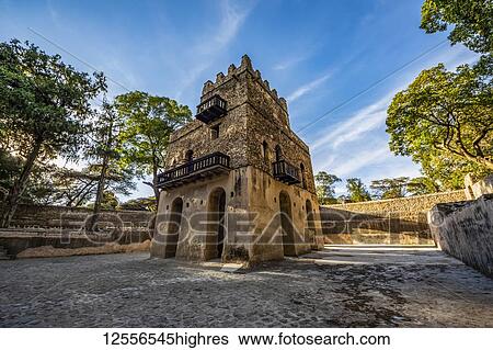Stock Photograph - Three-storied bathing palace at Fasilides Bath; Gondar, Amhara Region, Ethiopia. Fotosearch