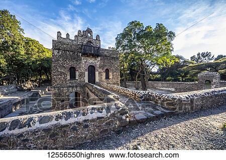 Stock Photograph - Three-storied bathing palace at Fasilides Bath; Gondar, Amhara Region, Ethiopia. Fotosearch