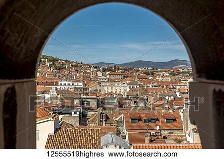 View from the top of St Domnius Bell Tower on the Peristyle of Diocletian's Palace; Split, Croatia View Large Photo Image Stock Photograph - View from the top of St Domnius Bell Tower on the Peristyle of Diocletian's Palace; Split, Croatia. Fotosearch