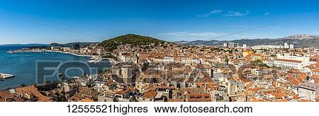 Stock Photograph - View from the top of St Domnius Bell Tower on the Peristyle of Diocletian's Palace; Split, Croatia. Fotosearch