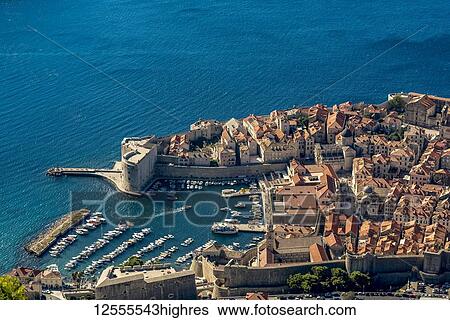 Stock Photograph - View of St John Fortress and the Old City of Dubrovnik; Dubrovnik-Neretva County, Croatia. Fotosearch