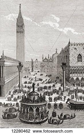 View of St. Mark's Square, Venice, Italy in the 16th century. After Cesare Vecelio. View Large Photo Image Stock Image - View of St. Mark's Square, Venice, Italy in the 16th century. After Cesare Vecelio.. Fotosearch