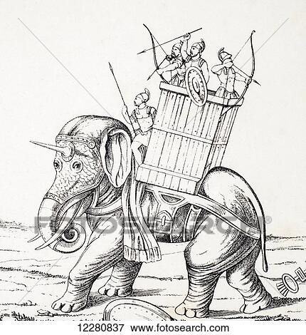 Stock Photo - War elephant in combat. From L'Histoire Universelle Ancienne et Moderne, published in Strasbourg circa 1860.. Fotosearch