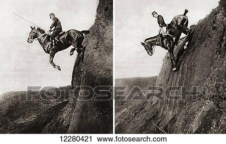 Stock Image - War training Italy's horsemen during World War One. From The Illustrated War News, published 1915.. Fotosearch