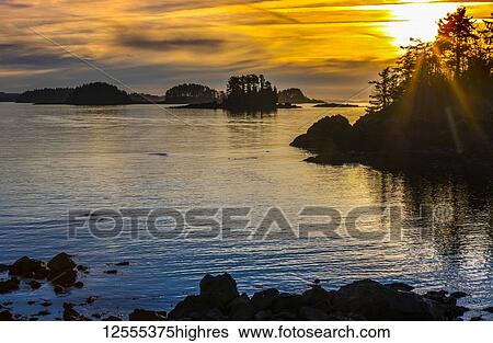 Winter sunset looking over Crescent Bay; Sitka, Alaska, United States of America View Large Photo Image Stock Photograph - Winter sunset looking over Crescent Bay; Sitka, Alaska, United States of America. Fotosearch