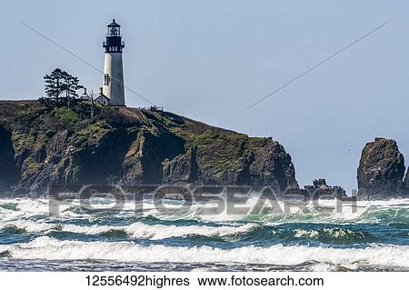 Stock Photograph - Yaquina Head Light viewed from Moolack Beach; Newport, Oregon, United States of America. Fotosearch
