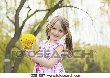 Young girl holding bunch of dandelion flowers; Toronto, Ontario, Canada View Large Photo Image Stock Photo - Young girl holding bunch of dandelion flowers; Toronto, Ontario, Canada. Fotosearch