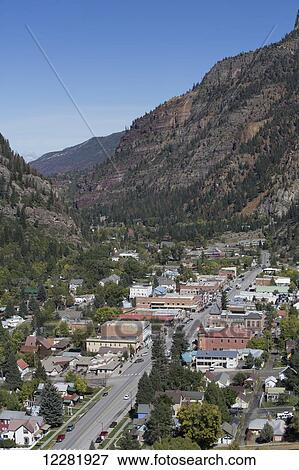 Stock Photo - A town in a valley; Ouray, Colorado, United States of America. Fotosearch